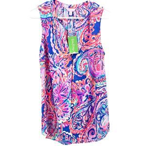 Lilly Pullitzer Sleeveless Stacey Top, NWT, Multicolor, Sz. M, Colorful Cool